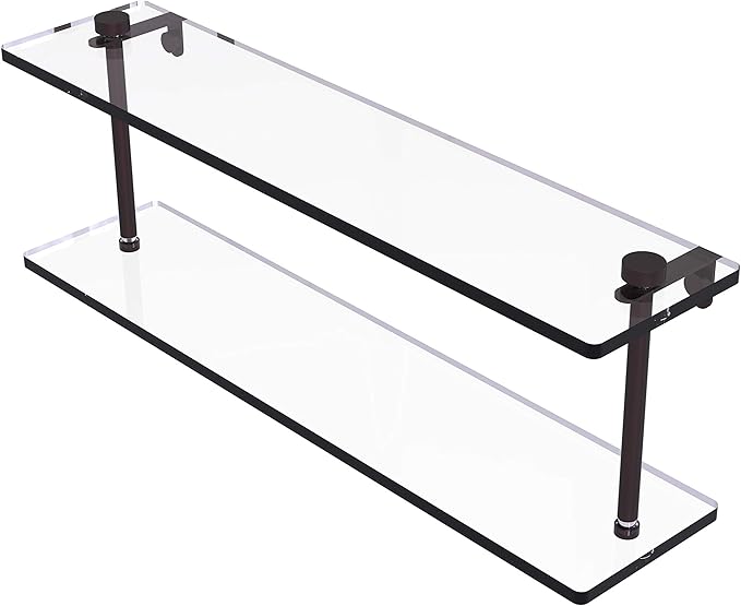 Allied Brass NS-2/22 22 Inch Two Tiered Glass Shelf, Antique Bronze