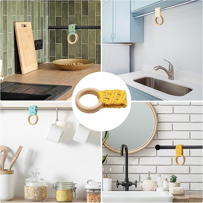 uxcell 2Pcs Crochet Kitchen Dish Towel Holder, 11"x3" Handmade Crochet Towel Ring Hanger with Hanging Loop for Cabinet House Oven Stove Door, Yellow