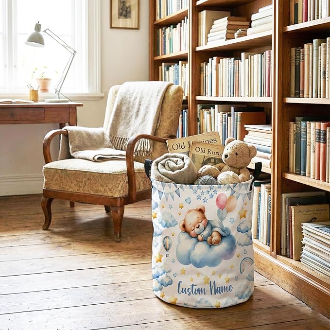 Personalized Bear Laundry Baskets,Custom Bear Gifts for Kids Boys Girls Adults Room,Collapsible Clothes Storage Organizer,16.5 X 13.8in