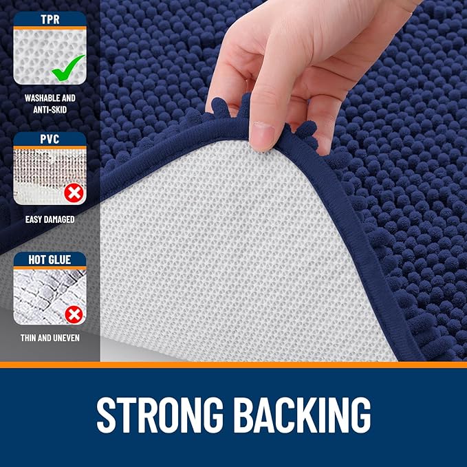 OLANLY Bathroom Rugs 59x24, Extra Soft Absorbent Chenille Bath Rugs, Rubber Backing Quick Dry, Machine Washable Bath Mats for Bathroom Floor, Tub and Shower, Home Decor Accessories, Twilight Sapphire