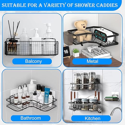 Shower Caddy Adhesive Replacement, Adhesive for Shower Caddy, Strong Shower Adhesive Strips Waterproof Transparent, No Drill Needed Holds 45 lbs for Bathroom Storage Shelves,Kitchen Racks-10PSC