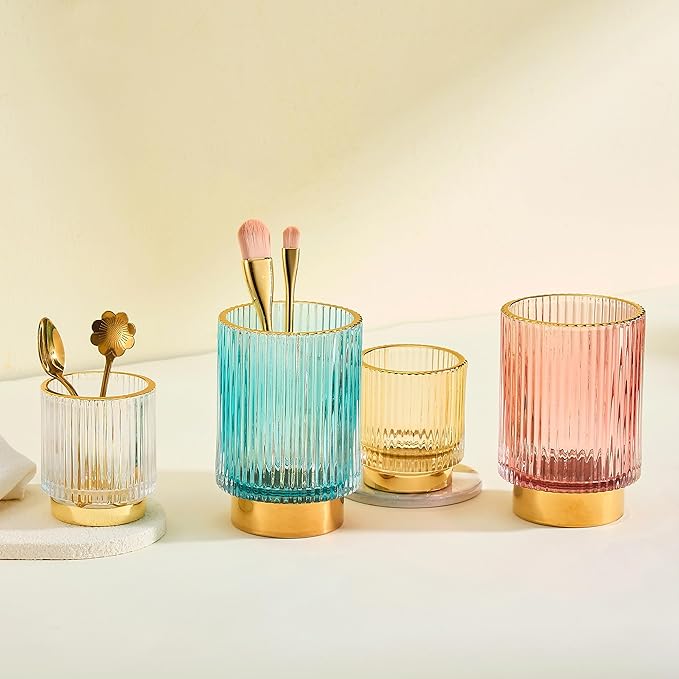 Makeup Brush Holder Organizer,Toothbrush Holders,Desk Pen Pencil Holder,Multifunctional Vintage Glass Brush Cup???S/White/A3-14-US???