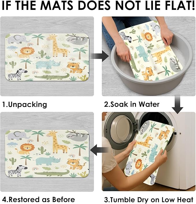 Britimes 4 Piece Shower Curtain Sets, Safari Kids Animals Cute with Non-Slip Rugs, Toilet Lid Cover and Bath Mat, for Bathroom Decor Set, 72" x 72"