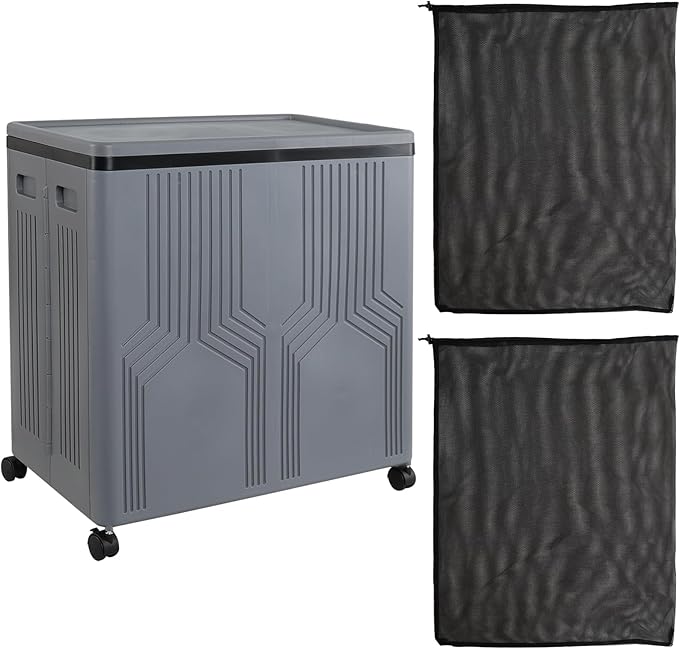 Morcte 120 L Double Laundry Hamper with Lid and Wheels, Collapsible 2 Section Plastic Laundry Hamper, Gray