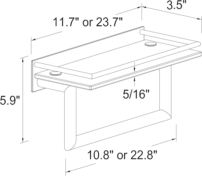 Ginger 2819RT-24/PC Surface Bathroom Shelf with Towel Bar, 24", Polished Chrome