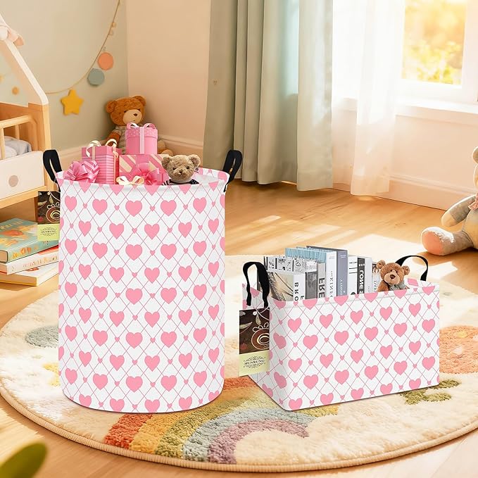 HUNRUNG Laundry Hamper,Large Canvas Fabric Lightweight Storage Basket Toy Organizer Dirty Clothes Collapsible Waterproof for College Dorms???Round-Heart???