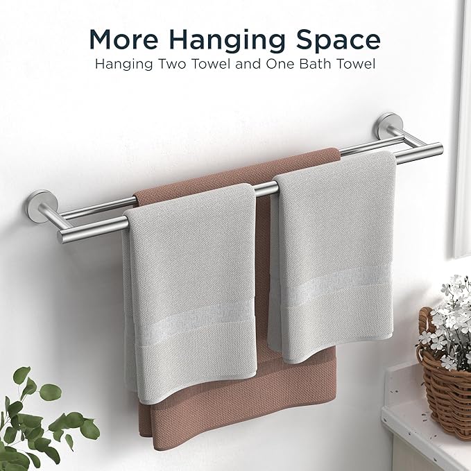 FORIOUS Double Towel Bar, 24 Inch Double Towel Racks for Bathroom, Heavy Duty SUS304 Stainless Steel Towel Bar Brushed Nickel, Includes Wall Mounting Hardware, Brushed Nickel