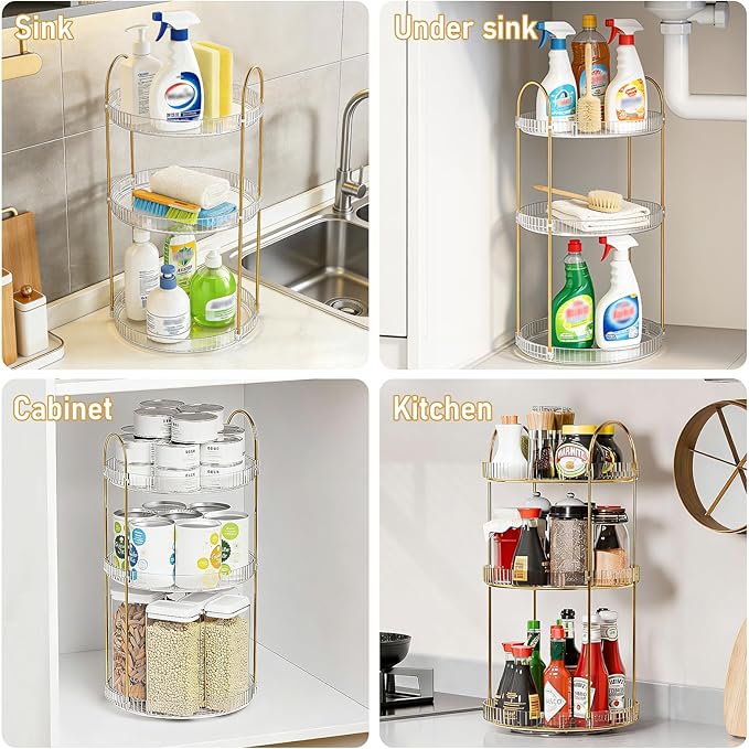 Anyoifax 360 Rotating Makeup Organizer 3 Tier Large Capacity Perfume Skincare Tray for Dresser Spinning Bathroom Counter Organizer for Vanity Lazy Susan Turntable Storage for Kitchen, Clear