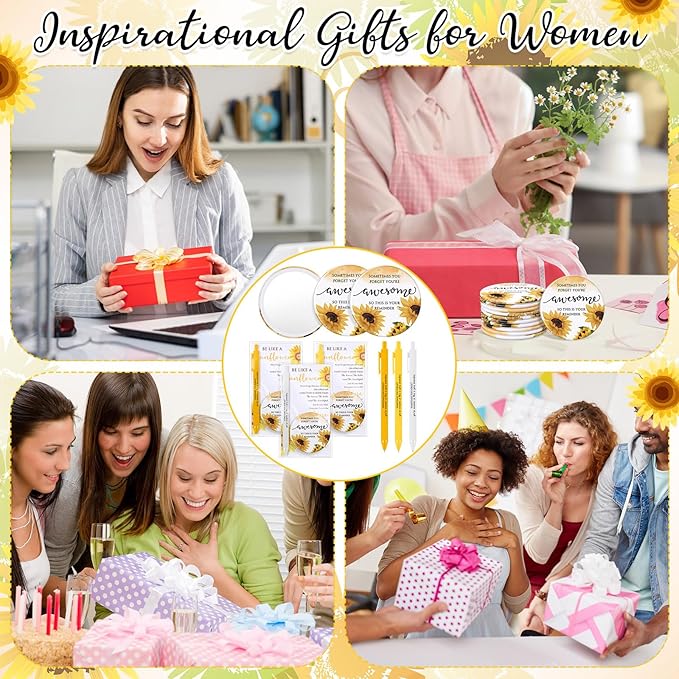 Cinnvoice 18 Set Inspirational Gifts for Women Sunflower Mini Compact Mirror and Pen with Motivational Cards Sometimes You Forget Your Awesome Gifts for Mother Coworkers or Any Woman (Inspirational)