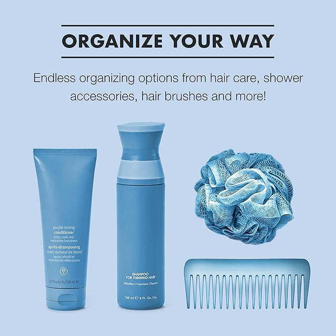 madesmart Large Portable Shower Caddy, Hold Soap, Shampoo, Hair Supplies and Beauty Products, Cleaning Supplies Organizer for Home, Dorm, Plastic Shower Tote, Soft Handle, Blue