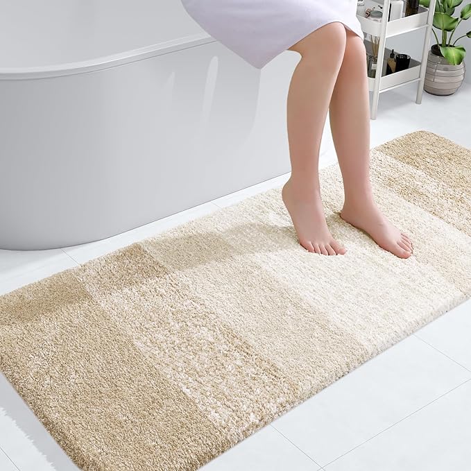 OLANLY Bathroom Rugs Mat 50x30, Extra Soft Absorbent Microfiber Bath Rugs, Rubber Backing, Quick Dry, Machine Washable Bath Mats for Bathroom Floor, Tub and Shower, Home Decor Accessories, Light Beige