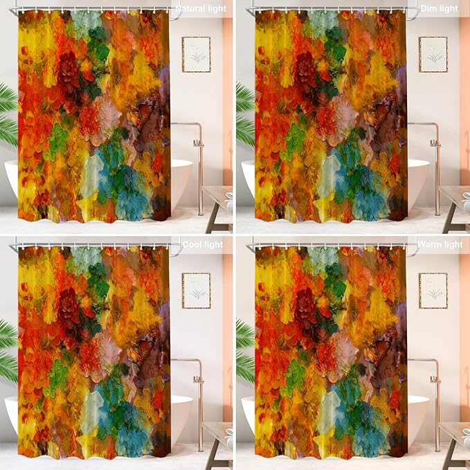 Shrahala Colorful Abstract Paint Decorative Shower Curtain, Multicolor Modern Artist Bathroom Décor Polyester Fiber Waterproof with Plastic Rings for Shower Stall Bathtubs 72 X 72 in