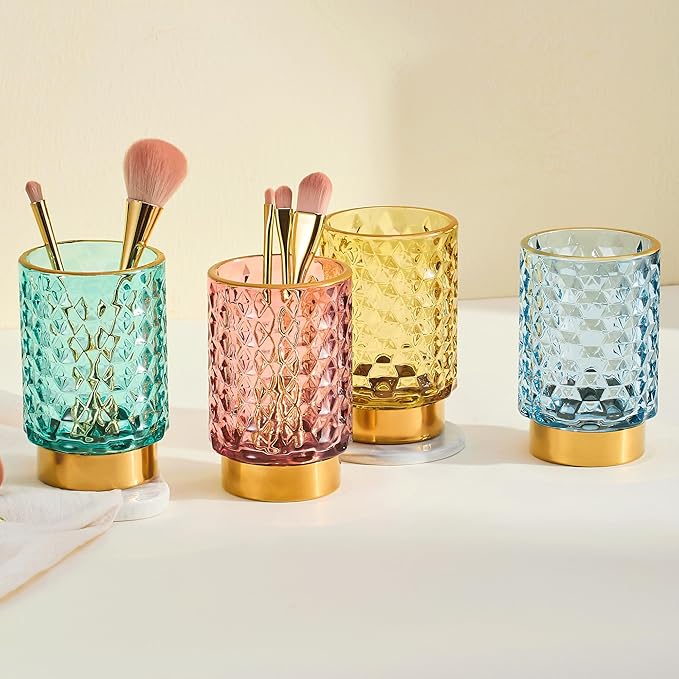 Makeup Brush Holder Organizer,Toothbrush Holders,Desk Pen Pencil Holder,Multifunctional Vintage Glass Brush Cup(A46-6-US)