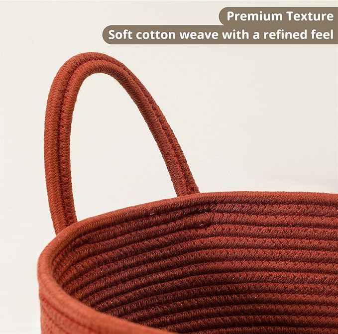 60L Large Woven Laundry Basket Hamper, 100% Natural Cotton Rope, Handwoven & Durable, Storage for Blankets, Toys, Clothes, Decorative Nursery Hamper for Living Room, Baby Room, Bedroom (Terracotta)
