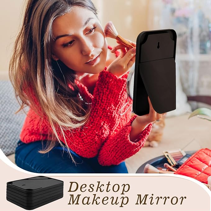 Cinnvoice 12 Pack Desktop Makeup Mirror Bulk 90° Adjustable Portable 8" Vanity Table Mirror with Stand, Folding Travel for Makeup Party Spa Party, Women, Cosmetics Personal Beauty (Black)