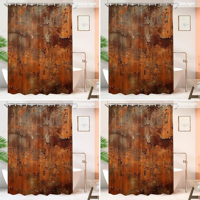 Shrahala Rusty Surface Decorative Shower Curtain, Peeling Paint Texture Bathroom Décor Polyester Fiber Waterproof with Plastic Rings for Shower Stall Bathtubs 72 X 60 in