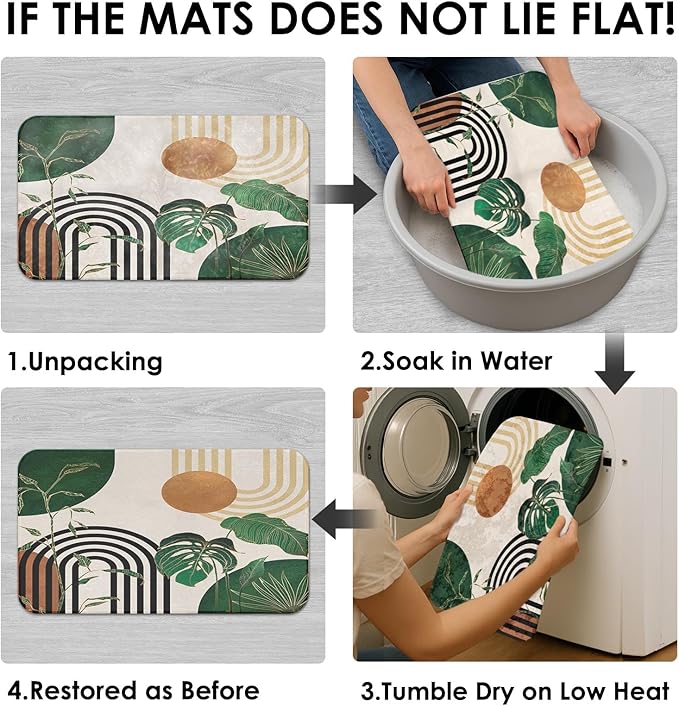 Green Boho Mid Century Shower Curtain Set with Toilet Lid Cover and Non-Slip Rugs, Abstract Retro Tropical 4 Pcs Modern Minimalist Vintage Shower Curtain for Bathroom Set with 12 Hooks