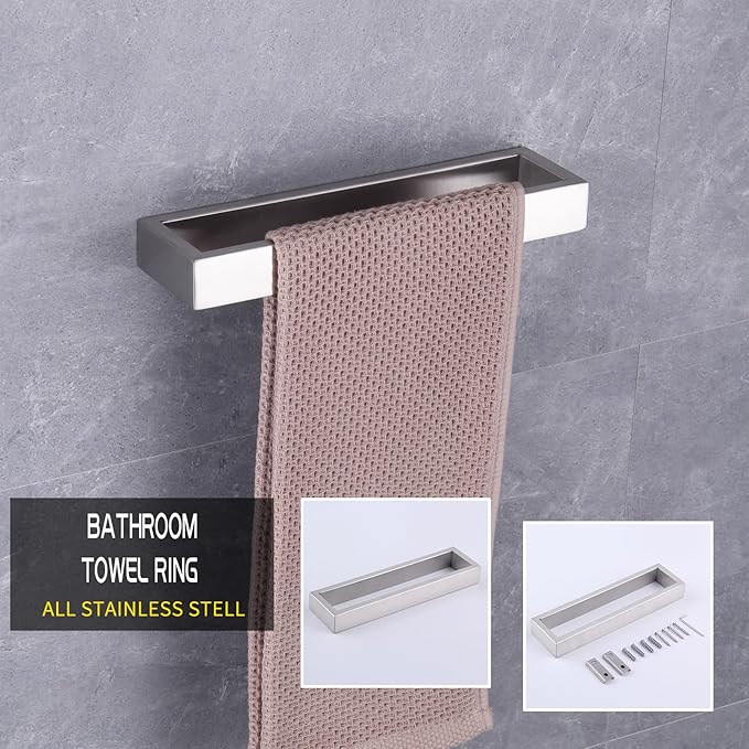 GERZWY Contemporary Stainless Steel Wall Mounted 2-Piece Bathroom Hardware Set - Towel Rings Toilet Paper Holder, Brushed Finish HG1708-2LS