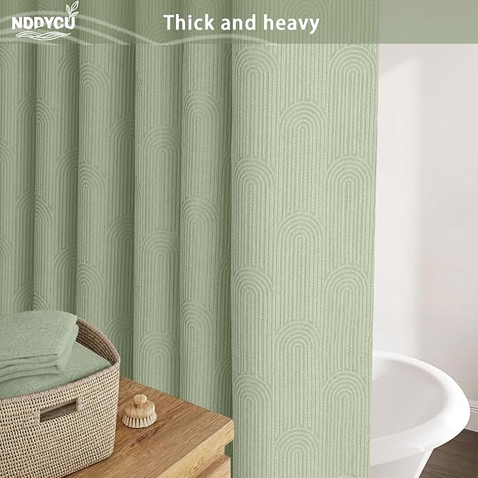 Sage Green Shower Curtain Boho Cotton Texture Mid Century Minimalist Arch Shower Curtain for Bathroom,36" W X 72" L