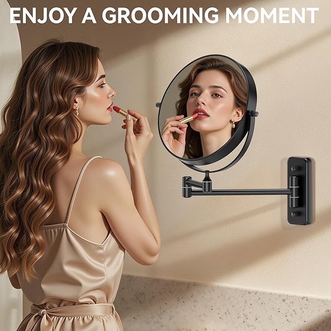 Auxmir 1X/30X Wall Mounted Makeup Mirror, Double Sided Magnifying Mirror with Tweezers, Bathroom Makeup Mirror, Cosmetic Vanity Mirror with 360 Rotation Extendable Swivel Arm, Black