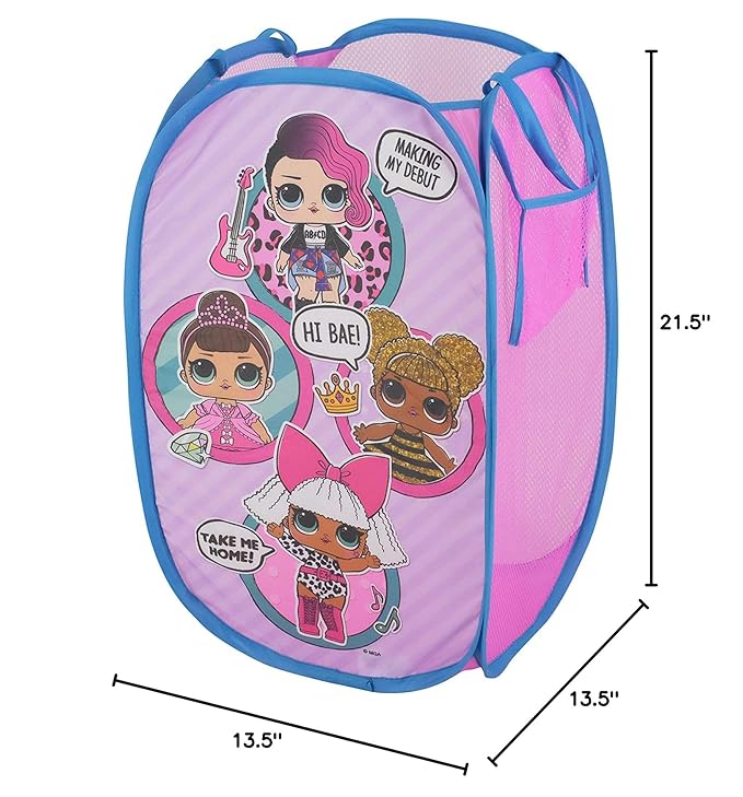 LOL Surprise Pop Up Laundry Hamper,Pink Kids Clothes Storage with Durable Carry Handles, 21" H x 13.5" W x 13.5" L