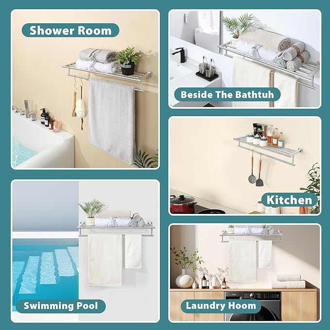 Alise Towel Racks for Bathroom Wall Mounted,Bathroom Towel Rack with Tower Bar,32 Inch Double Towel Racks for Bathroom,SUS304 Stainless Steel Bathroom Towel Holder Brushed Nickel