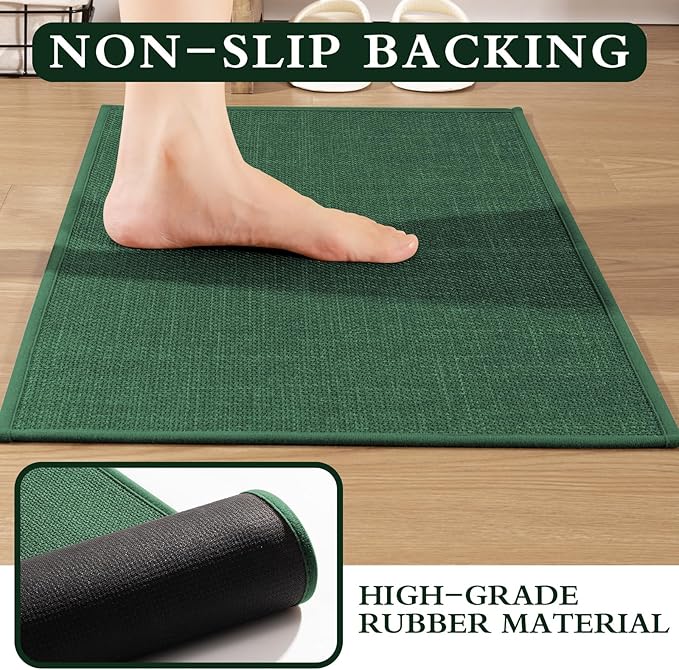 YIHOUSE Green Bathroom Rugs Set 4 Piece, Absorbent Non Slip Washable, Quick Dry, Thin Bath Mat for Toilet and Floor