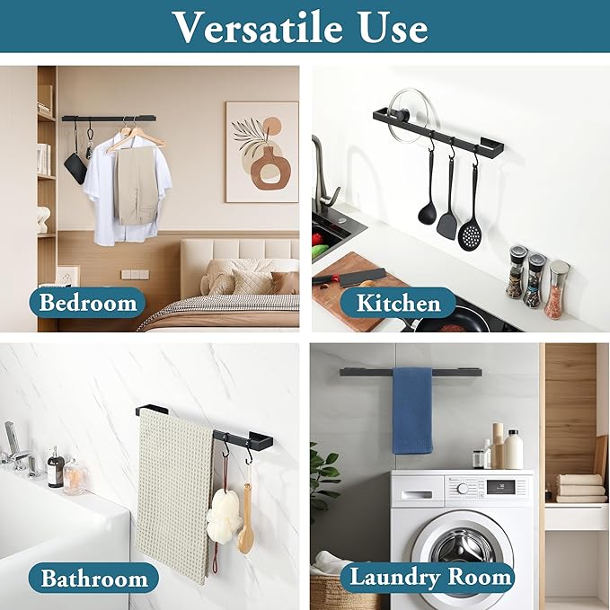 Towel Rack for Bathroom Wall Mount, 23.64" SUS304 Stainless Steel Rustproof Towel Bar, Matte Black Towel Holder for Bathroom Laundry Room Hotel Modern Home Decor