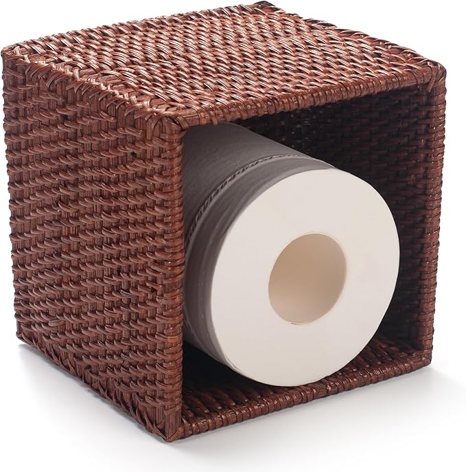 Square Rattan Tissue Box Cover, Hand Woven Wicker Tissue Holder, 5.5 x 5.5 X 5.7 inches, Honey Brown
