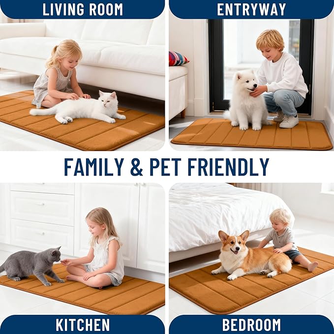 OLANLY Memory Foam Bath Mat 70x46, Super Soft Absorbent Bathroom Rugs, Quick Dry, Machine Washable Shower Floor Rugs, Bathmat Carpet, Bathroom Home Decor Accessories, Ochre