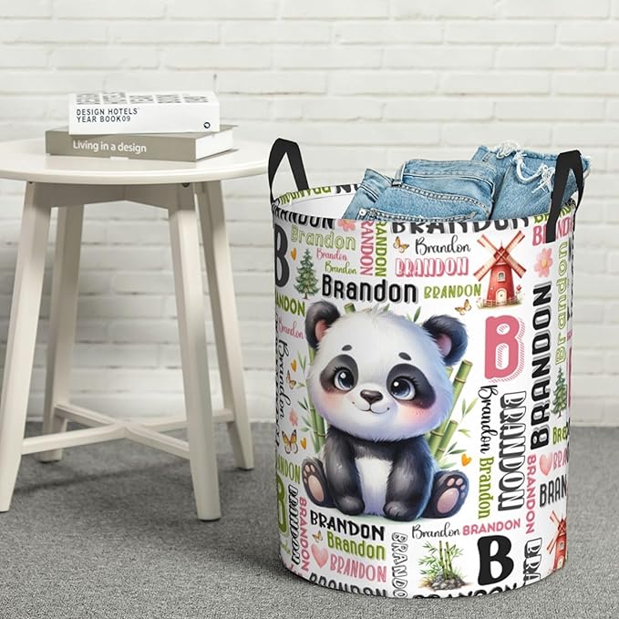 Personalized Panda Laundry Basket For Baby Kids Boys Girls Adult Custom Hamper Basket With Name For Bathroom Bedrooms Collapsible Baby Laundry Basket, Dirty Clothes Hamper With Handles