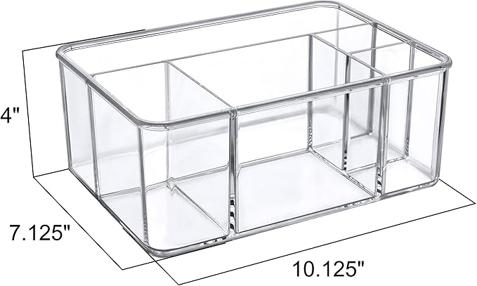 Amazing Abby - Glamour - Acrylic 5-Compartment Makeup Organizer (1-Pack), Transparent Plastic Beauty Supply Holder, Perfect Bathroom Vanity Storage for Makeup Palettes, Makeup Brushes, and More