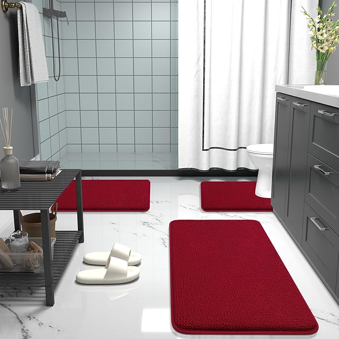 OLANLY Thick Memory Foam Bath Mats Rugs 36x24, Extra Soft Absorbent Bathroom Rug, Quick Dry Bath Mat, Non-Slip, Machine Washable Carpet for Bathroom, Tub and Shower, Home Decor Accessories, Red