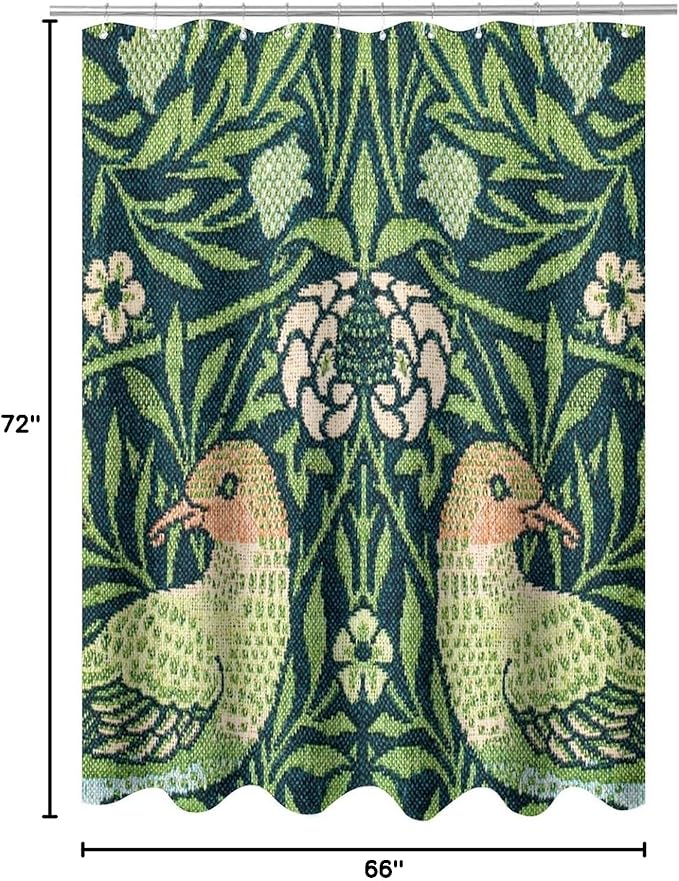 Boho Bird Shower Curtain William Morris Art Print Retro Bird Plant Natural Flower Pattern Print Shower Curtains 66""×72"" Inch, Style-6