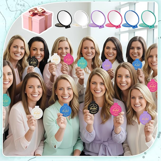 36 Pcs 2.76 Inch Inspirational Compact Mirror Bulk Women Small Gifts Graduation Party Favors Purse Mirror Pocket Mini Stuffer Items for Adult Coworker Cheerleader Employee (Classic Colors)