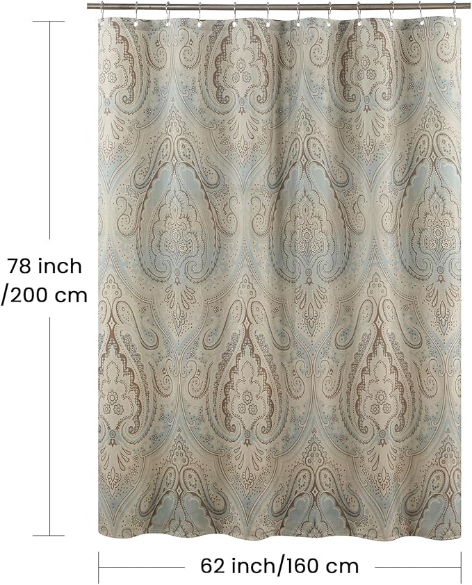 Long Fabric Shower Curtain, Blue and Tan Boho Paisley Print Shower Curtains for Bathroom, Waterproof Bathroom Curtains, 62" W x 78" H