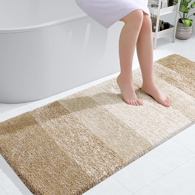 OLANLY Bathroom Rugs Mat 44x32, Extra Soft Absorbent Microfiber Bath Rugs, Rubber Backing, Quick Dry, Machine Washable Bath Mats for Bathroom Floor, Tub and Shower, Home Decor Accessories, Tan