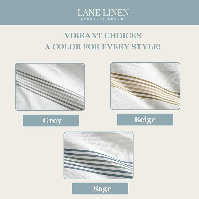 LANE LINEN Waterproof Striped Shower Curtain - 72 x 72 Standard Sized - Built in Waterproof Inner Layer - Waffle Textured Fabric - Easy Care, Quick Dry & Reinforced Header with Grommets - Sage Green