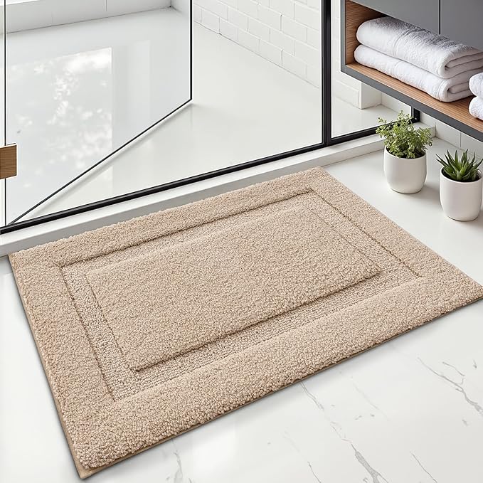 LUMI Ultra Soft Bathroom Rugs Non Slip with Rubber Backing, Absorbent Washable Bath Mat Quick Dry, Upgraded Premium Microfiber Plush Carpet for Bathtub and Shower Floor, Beige, 17x30