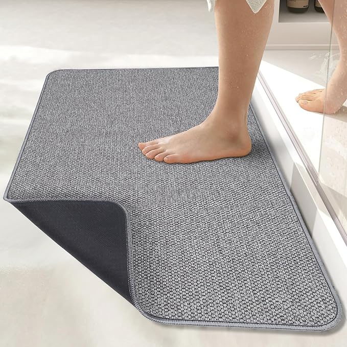Bath Mat,Ultra Thin Bathroom Runner Rugs,Large Bath Mats for Bathroom,Quick Dry,Non-Slip,Machine Washable,Low Pile,Bath Rug,Shower Outside,Sink,Home Decor Accessories.Grey,3'x4'(36x48inch)