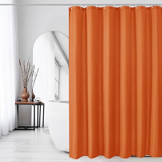 Gibelle Small Stall Shower Curtain 36 x 72, Narrow Half Waffle Weave Textured Fabric Shower Curtain for Bathroom, Water Repellent, Machine Washable, Burnt Orange