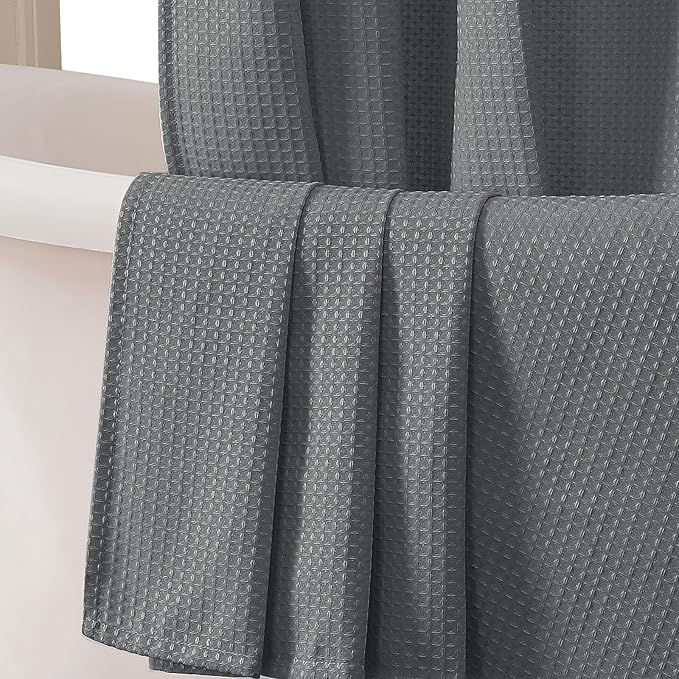 OWENIE Grey Shower Curtain, Stall Small Waffle Weave Heavy Fabric Shower Curtains for Narrow Size Bathroom, Waterproof Soft Hotel Spa Luxury Bath Curtain Set, Machine Washable, Grey, 36x72 Inch