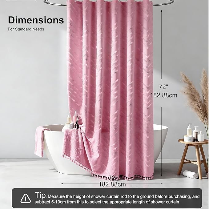 Pink Shower Curtain Fabric Cute Shower Curtain Cloth Textured Tufted Chevron Boho Shower Curtains Waterproof for Bathroom 72" x 72"