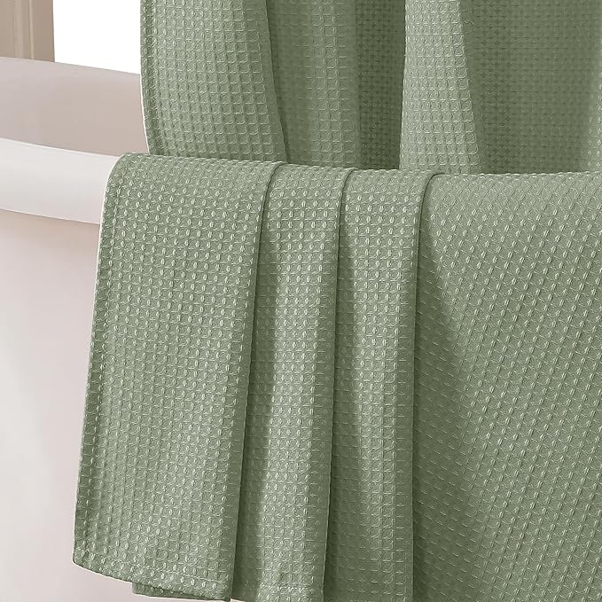 OWENIE Sage Green Shower Curtain, Stall Small Waffle Weave Heavy Fabric Shower Curtains for Narrow Size Bathroom, Waterproof Soft Hotel Spa Luxury Bath Curtain Set, Machine Washable, 36x72 Inch