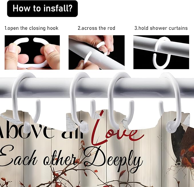 AZHM Sunset Love Heart Shower Curtain Set 4 PCS Inspirational Quote Bathroom Rug Set with Shower Curtain and 12 Hooks