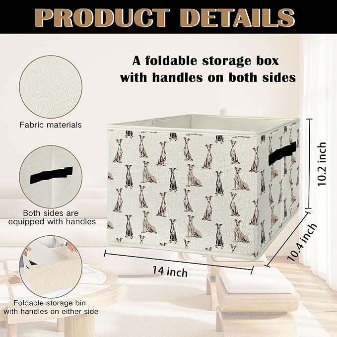 Greyhound Gifts Storage Bins & Boxes with Handles, Dog Foldable Basket for Organizing Dog Lovers Owners, Greyhound Christmas Storage Laundry Hampers for Bedroom Bathroom Clothes Toys Books