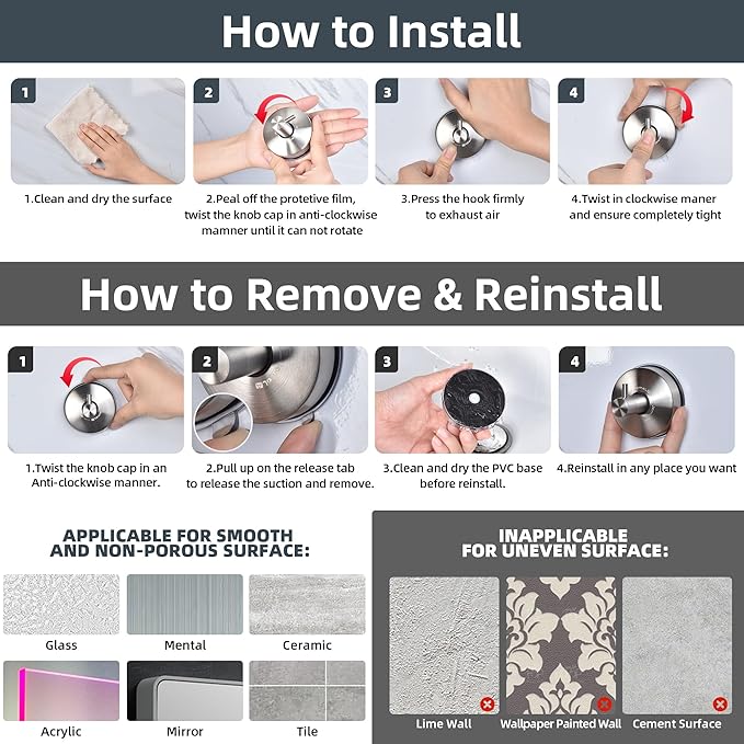 JOMOLA Towel Ring Suction Towel Holder for Bathroom Stainless Steel Kitchen Towel Rail Rack Drill Free Bath Towel Holder Bathroom Accessories Matte Black,2 PCS