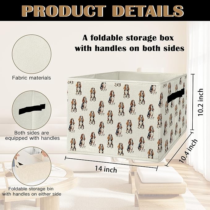 Basset Hound Gifts Storage Bins & Boxes with Handles, Basset Hound Gifts for Women Foldable Basket for Organizing, Dog Collapsible Storage Basket for Bedroom Bathroom Clothes Toys Books