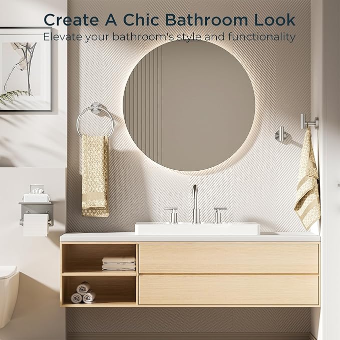 FORIOUS Bathroom Hardware Accessories Set, SUS304 Stainless Steel Towel Bar Set, Modern Towel Racks Holder for Bathroom, Toilet Paper Holder Wall Mounted 5 Pieces(24" Bar, Brushed Nickel)