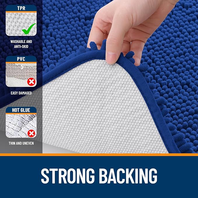 OLANLY Bathroom Rugs 47x32, Extra Soft Absorbent Chenille Bath Rugs, Rubber Backing Quick Dry, Machine Washable Bath Mats for Bathroom Floor, Tub and Shower, Home Decor Accessories, Royal Blue